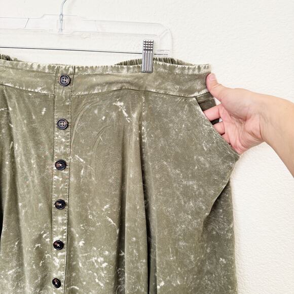 [Torrid] Olive Green Mineral Wash Button Front Skirtall A-Line Mini NWT Size 1X - Picture 7 of 13